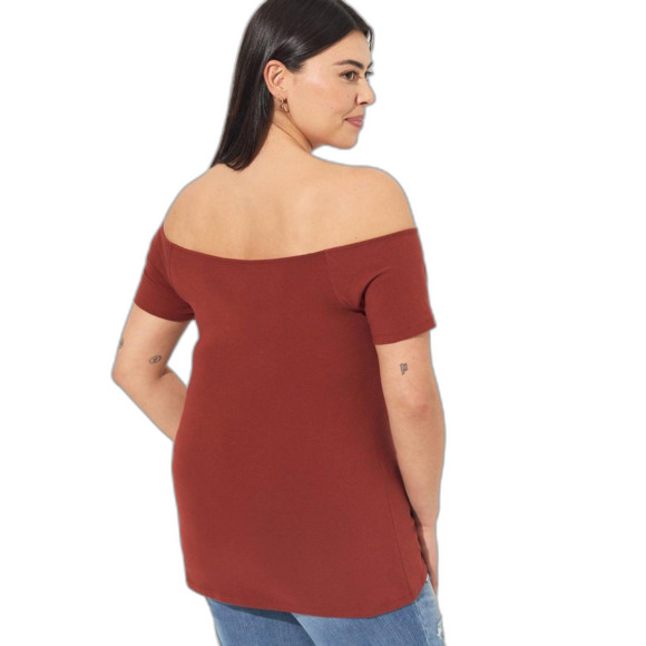 Torrid NWT Fire Brick Foxy U-Bar Off Shoulder Short Sleeve Top size 6x 30 - Picture 6 of 7